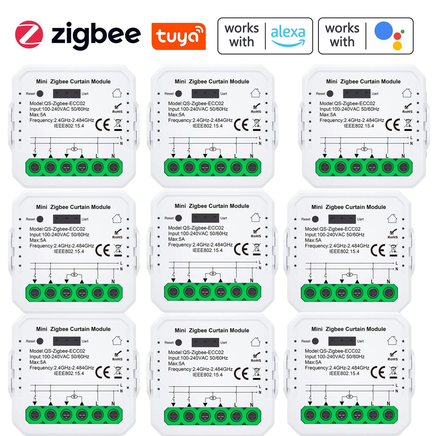 Tuya WiFi/ZIGBEE Smart Curtain Module Blinds Motor Home Intelligent Appliance Mobilephone APP Remotely Control Curtain Peaceful Pleasures Health and Wellness 9pcs ZIGBEE
