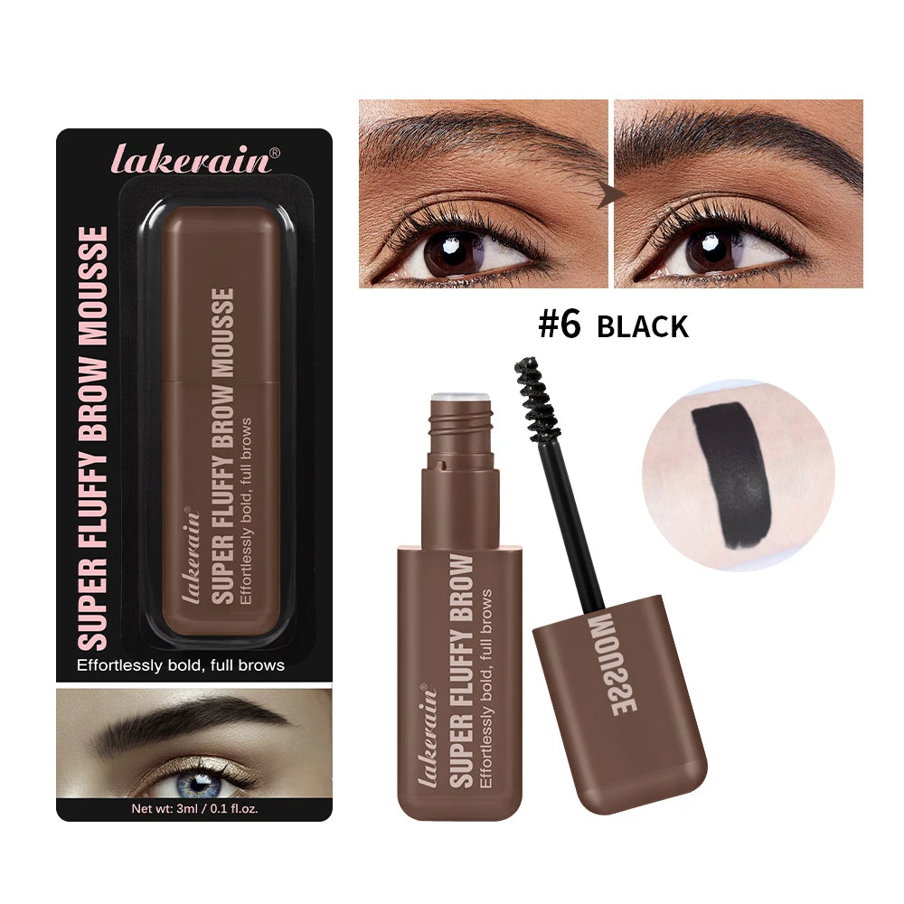 Superfluff Volumizing Brow Mousse Eyebrow Gel Thick Eyebrows Tint Tinted Brow Gel Multiple Color Long-Lasting Waterproof Makeup Peaceful Pleasures Health and Wellness 6 BLACK