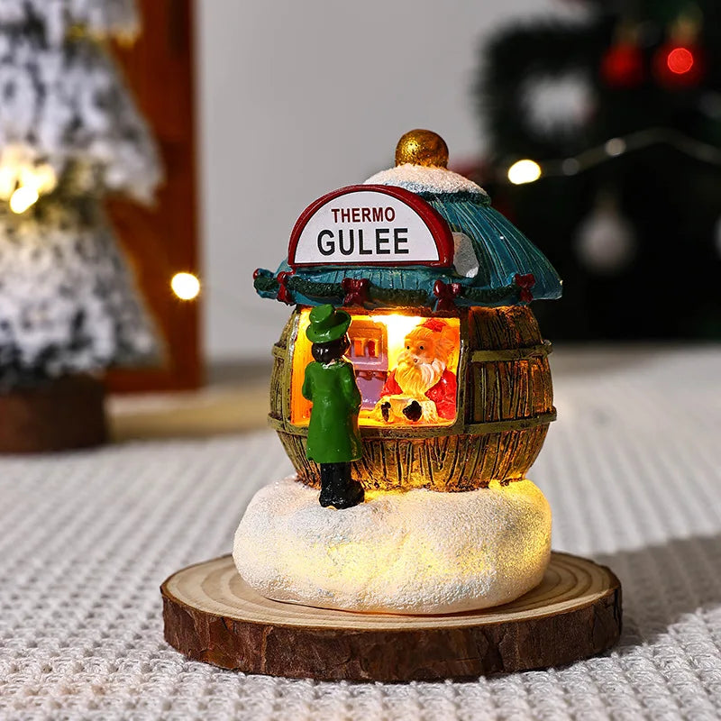 New Christmas Resin Small House Santa Claus Shop Micro Landscape Resin Ornaments Christmas Decorations Desktop Ornament Lights Peaceful Pleasures Health and Wellness coffee shop