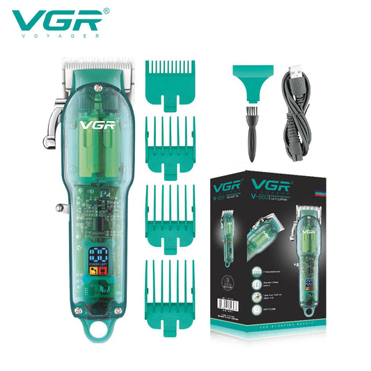 VGR 660 Hair Clipper Transparent Hair Cutting Machine Cordless Hair Trimmer Electric Barber Digital Display Clipper for Men Peaceful Pleasures Health and Wellness