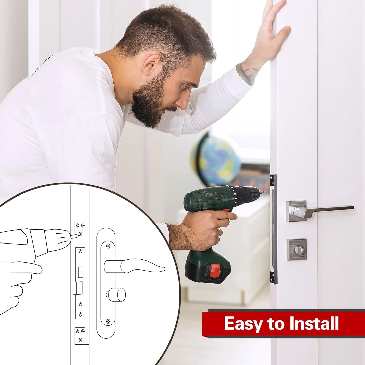 Door Latch Guard Home Security Lock Plate L-shaped Outswing Protector