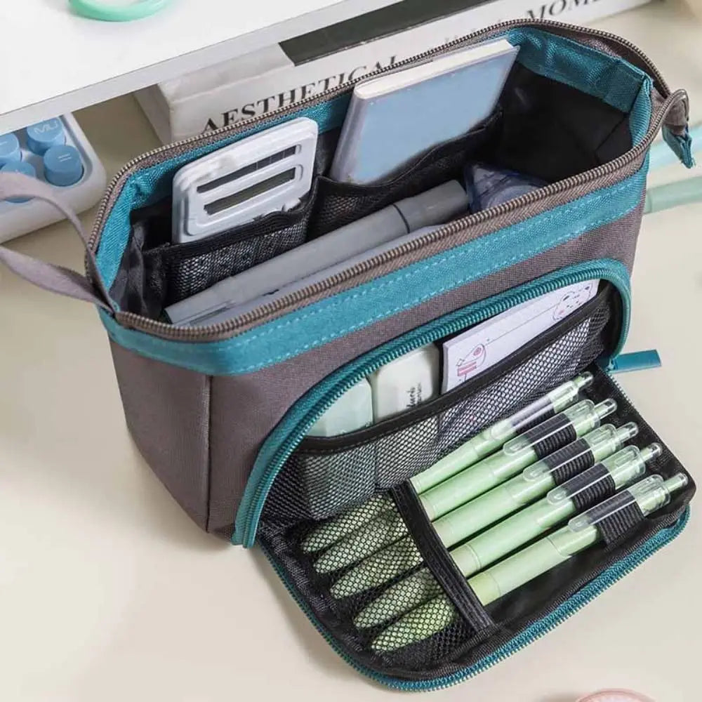 Creative Zippered Pencil Case Oxford Fabric Large Capacity Pencil Storage Bag with Handle Durable Multi-Compartment Pen Box Peaceful Pleasures Health and Wellness