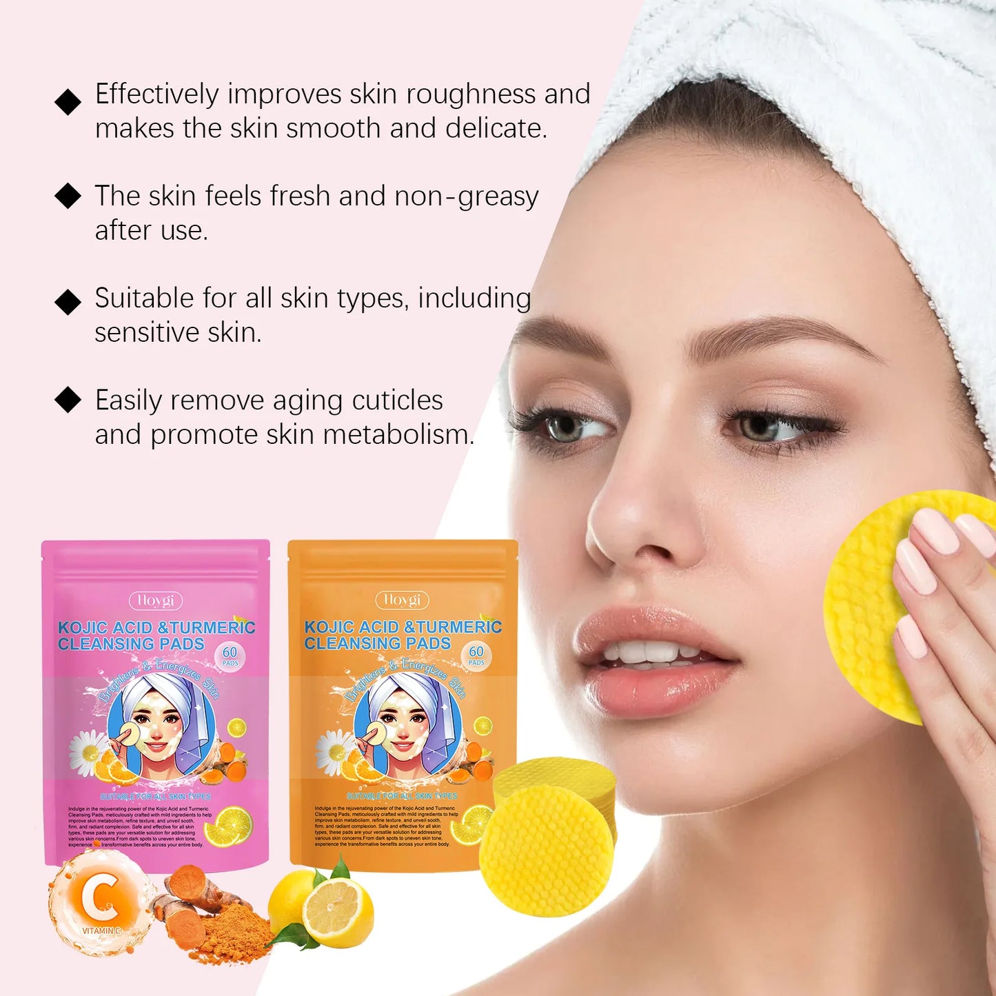 Turmeric Facial Cleanser Pads Pores Deeply Cleaning Makeup Remover Moisturizing Exfoliating Dead Skin Kojic Acid Facial Sponges Peaceful Pleasures Health and Wellness