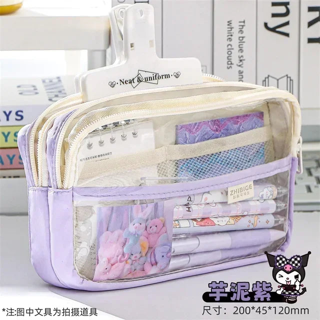 New kawaii transparent pencil bag School supplies storage Multifunctional DIY cute stationery kid pen case Girls makeup bag Peaceful Pleasures Health and Wellness Purple
