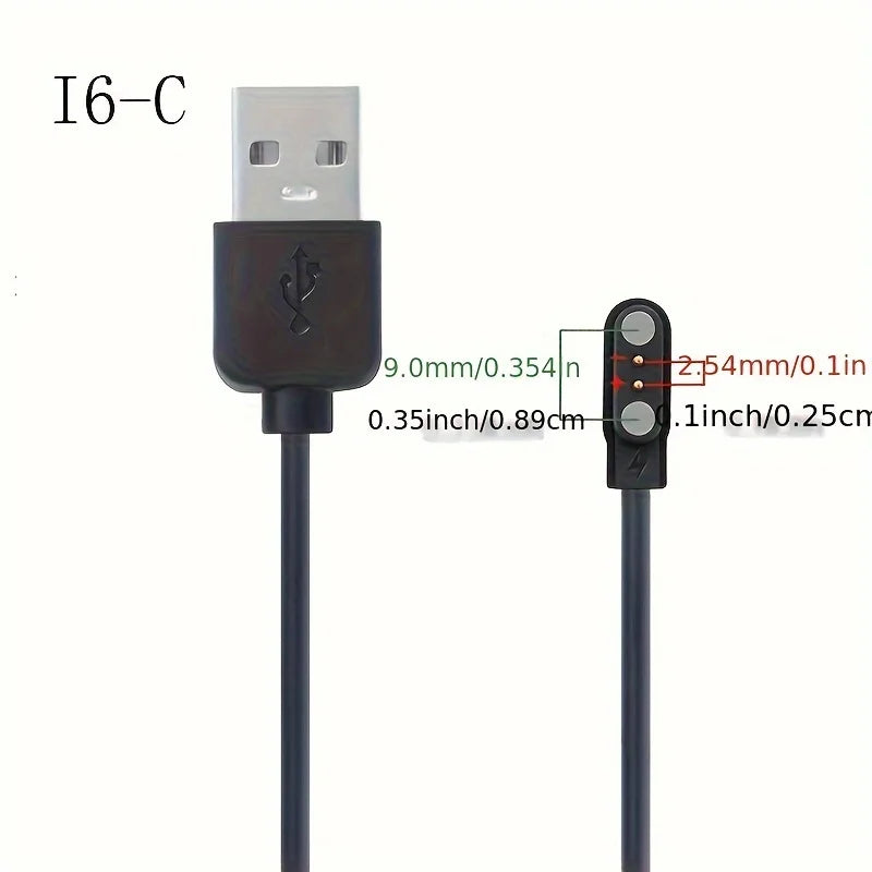 2-Pin USB Data Charging Cable with Magnetic Connector for Smart Watches - Compatible with 2.5Mm Black Peaceful Pleasures Health and Wellness