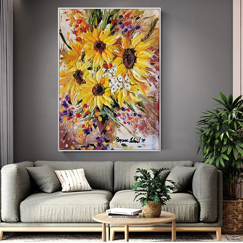 Hand Painted Acrylic Sunflower Canvas Art, Living Room, Bedroom, Corridor, Wall Decor, Modern Decoration, 50x70cm, 120x180cm Peaceful Pleasures Health and Wellness
