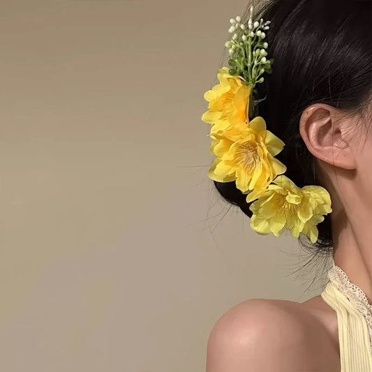 Pink Flower Hair Comb Spring and Summer Atmosphere Travel Hair Accessory Creative New Chinese-style Side-tied Hairpin Headwear Peaceful Pleasures Health and Wellness