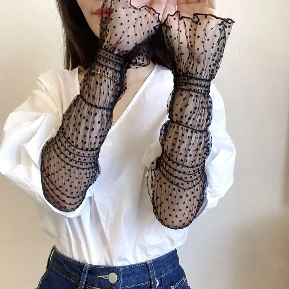 Summer Sunscreen Shade Sleeves Women Lace UV Thin Breathable Oversleeves Outdoor Cycling Driving Fingerless Sleeves Peaceful Pleasures Health and Wellness