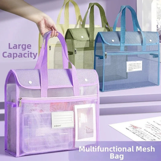 A4 Mesh Tote Bag | Zip File & Paper Storage Bag for Students Mesh File Storage Bag Peaceful Pleasures Health and Wellness