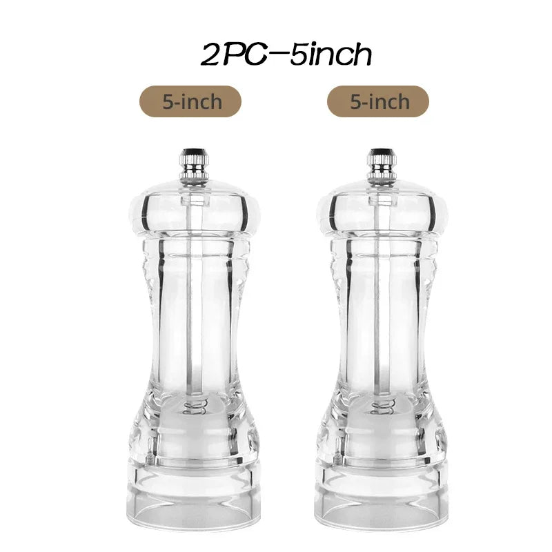 Acrylic Combo Pepper Mill & Salt Shaker | Adjustable Ceramic Grinder, Clear Transparent Body