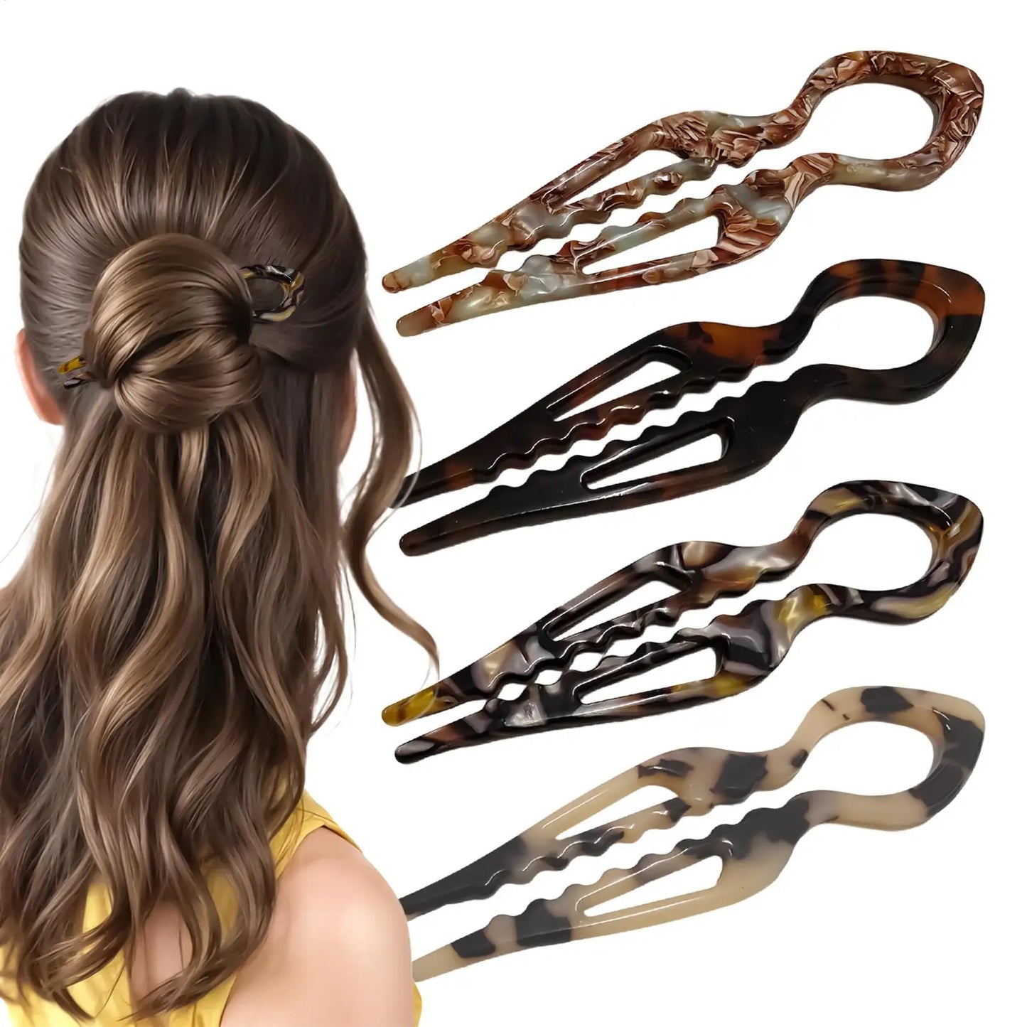 4-Pack Vintage U-Shaped Acetate Hair Pins – French Hair Sticks