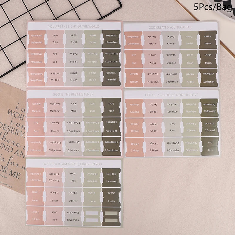 Boho Laminated Bible Tabs – 5 Index Tabs for Study Bible