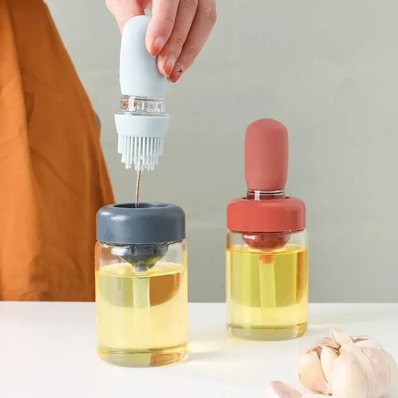 2 in 1 Silicone Dropper Measuring Oil Dispenser Bottle Glass Olive Oil Dispenser Bottle With Silicone Brush Cooking Kitchen Tool Peaceful Pleasures Health and Wellness