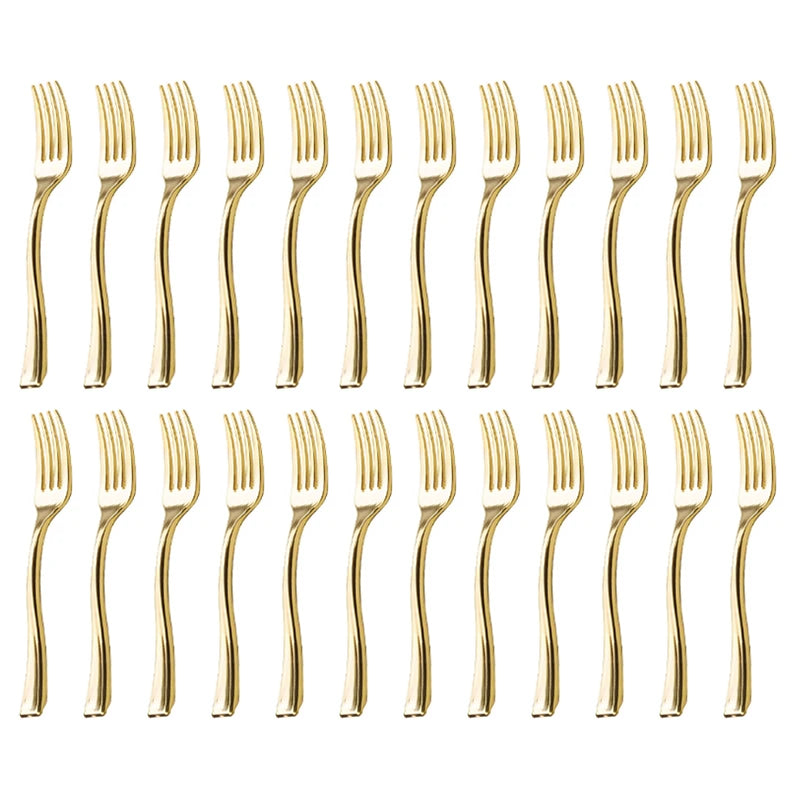 24-Piece Gold Disposable Plastic Spoons & Forks Party Set Disposable Flatware Set Peaceful Pleasures Health and Wellness Cross Gold