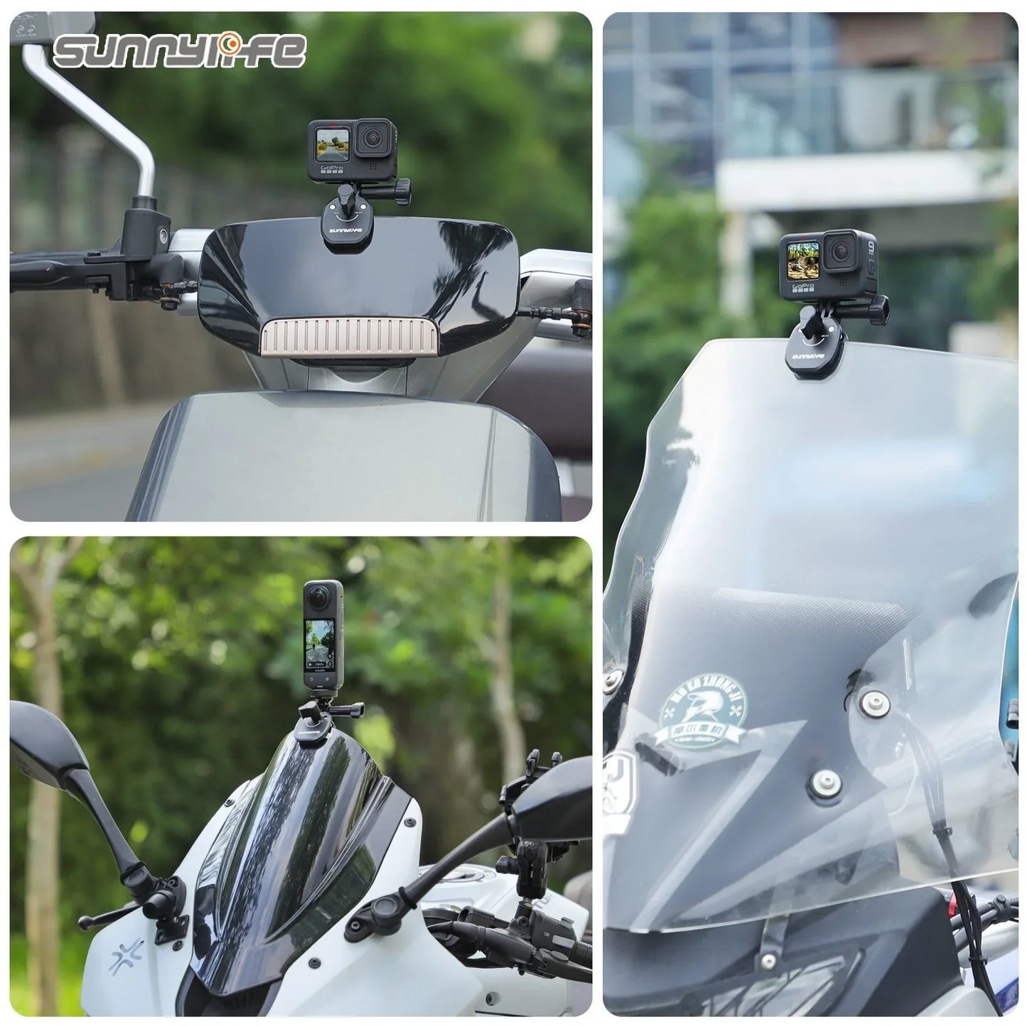 Motorcycle Windshield Mount for Insta360, GoPro & DJI Action