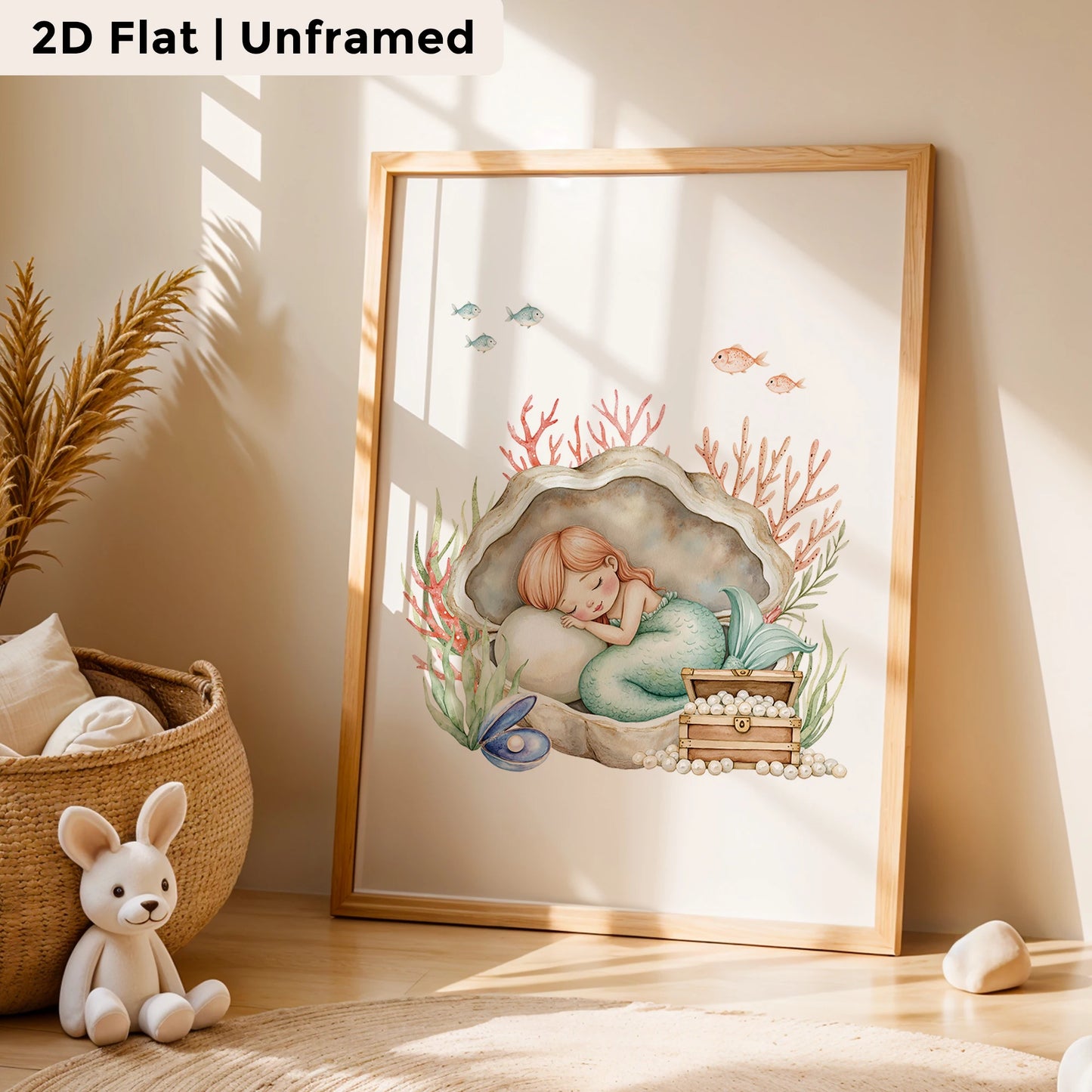 3-Piece Mermaid Shell Canvas Wall Art Print | Kids Room Decor