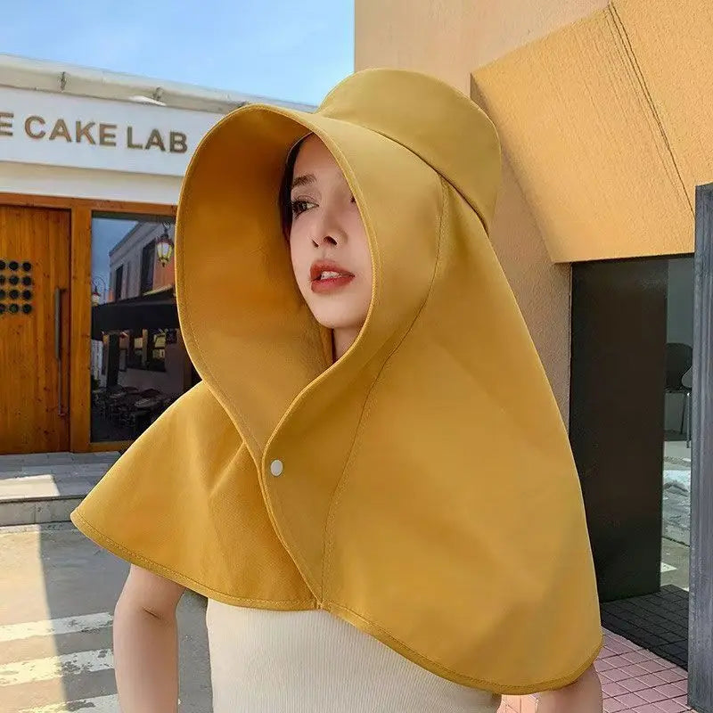 Summer Women's Sun Protection with Neck Cover Sunshade Protection Hat Large Brim Face Covering Hat Face Mask Neck Protection Hat Peaceful Pleasures Health and Wellness yellow