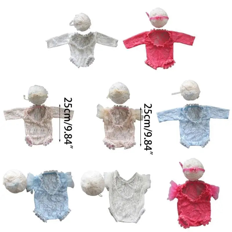 Newborn Lace Romper & Bow Headband – Baby Photo Prop Set