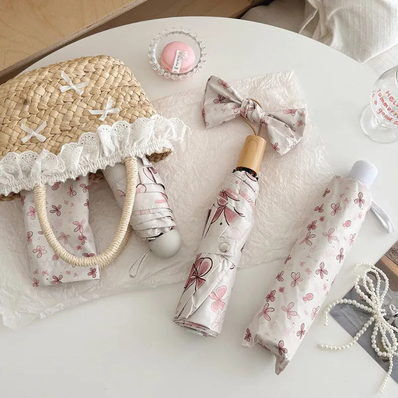 Cute Cartoon Dual-purpose Sun Rain Umbrella Portable Anti-UV Sunscreen Windproof Foldable Parasol for Girls Outdoor Daily Use Peaceful Pleasures Health and Wellness