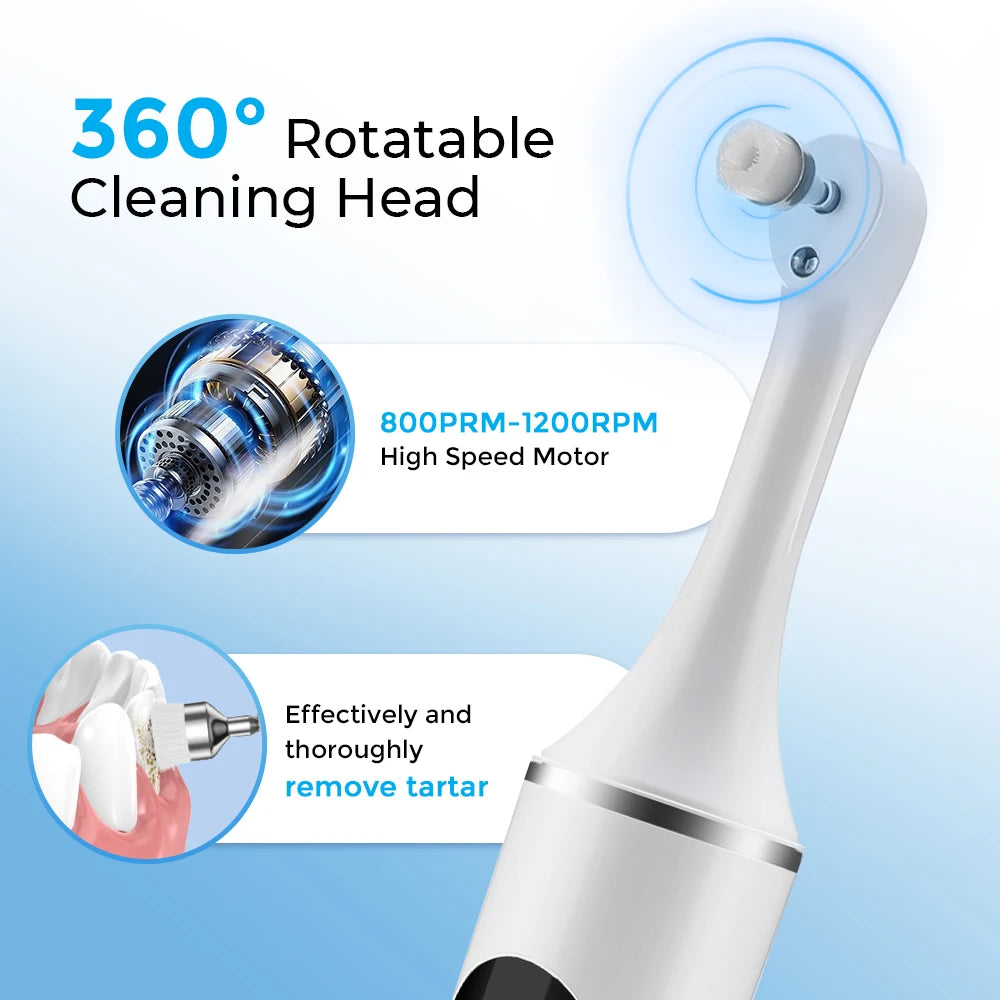 Electric Tooth Polisher with 6 Brush Heads Dental Plaque Tartar Remover LED Light Rechargeable Oral Cleaner Tool Teeth Whitening Peaceful Pleasures Health and Wellness