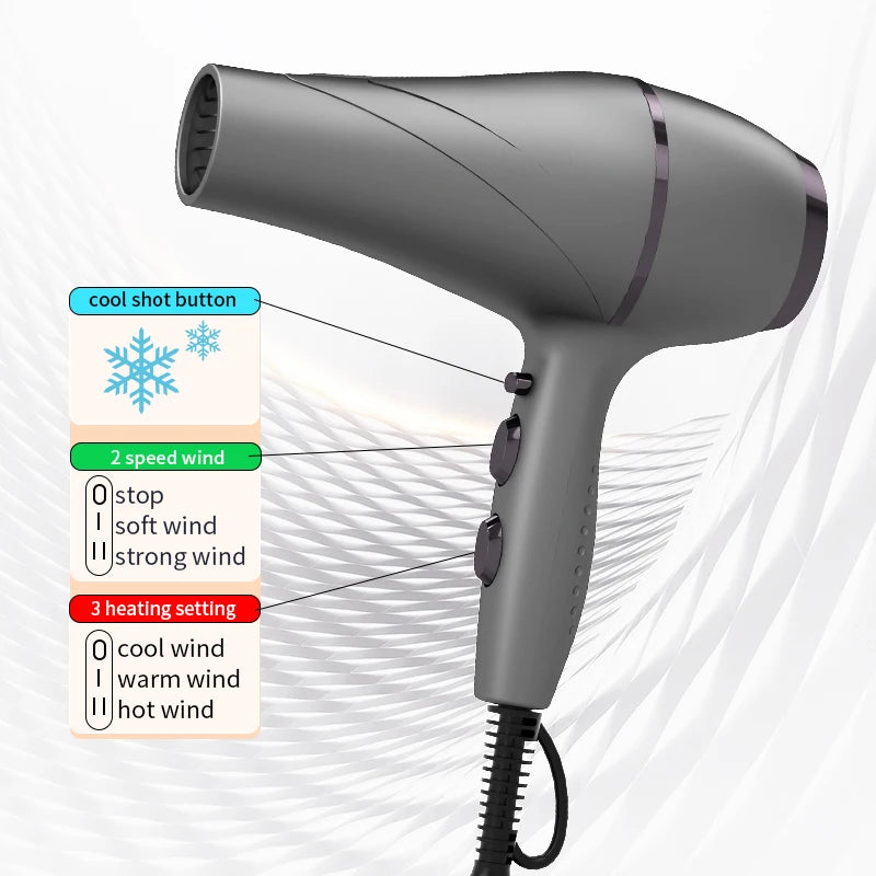Popular High-Speed Hair Dryer 2200w High-Power Fast Drying Bass Noise Reduction Household Hair Salon Model 110V/220V Peaceful Pleasures Health and Wellness