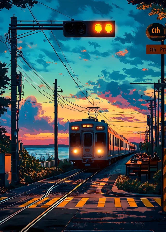 Japanese Anime Landscape Canvas Print | Tram Train Ocean Wall Art Canvas Wall Art Print Peaceful Pleasures Health and Wellness 9 20x30cm Unframed