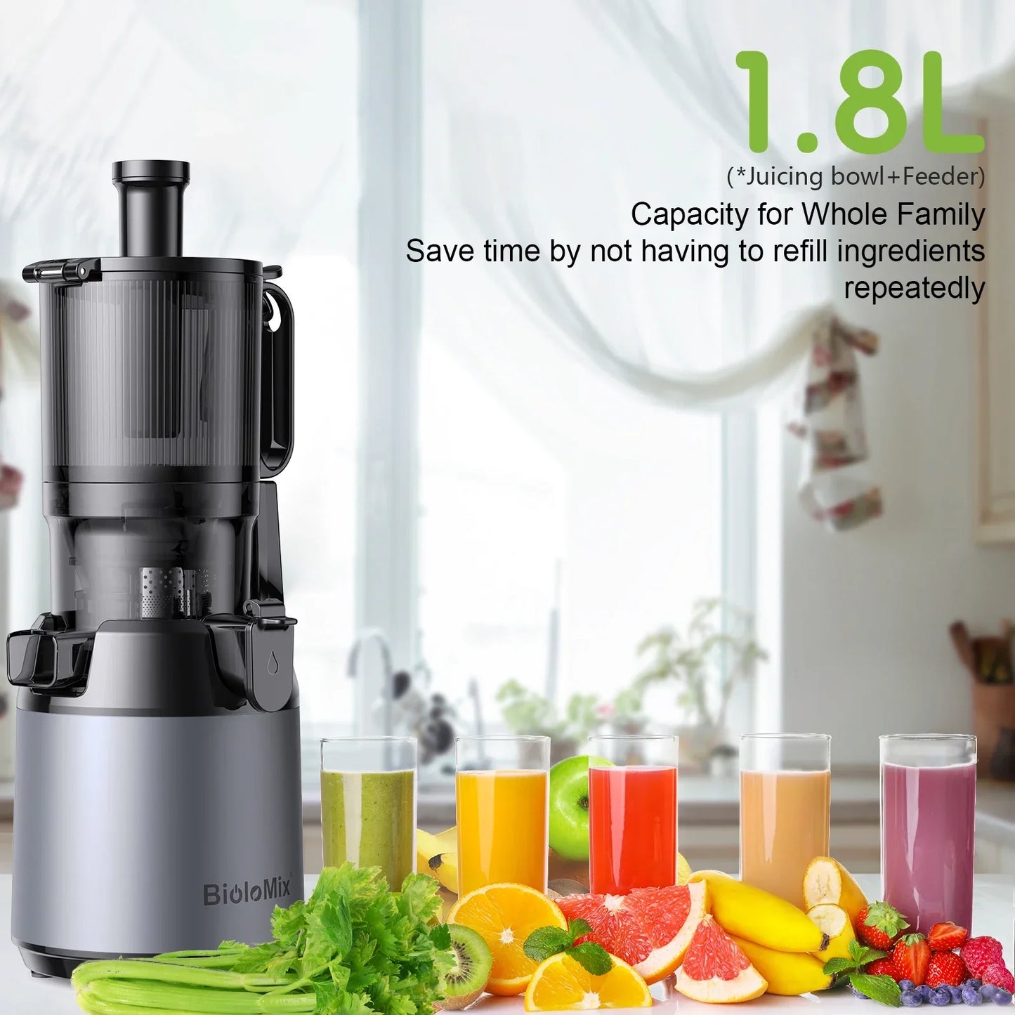 BioloMix Cold Press Juicer – 130mm Feed Chute, High Yield, BPA-Free Juicer BioloMix