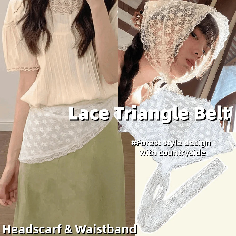 French Retro Lace Triangle Scarf – Hair Bandana & Waistband
