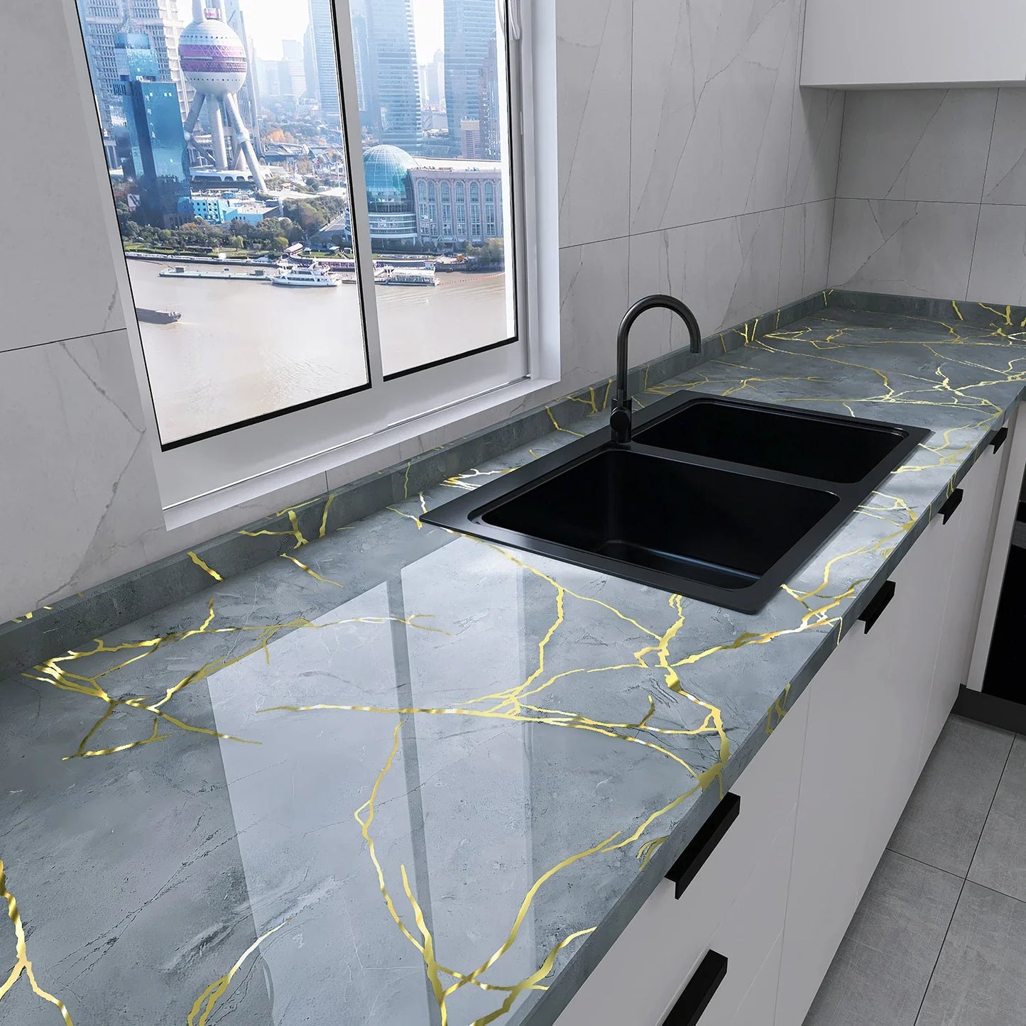 Marble PVC Self-Adhesive Wall Sticker – Oil-Proof & Waterproof