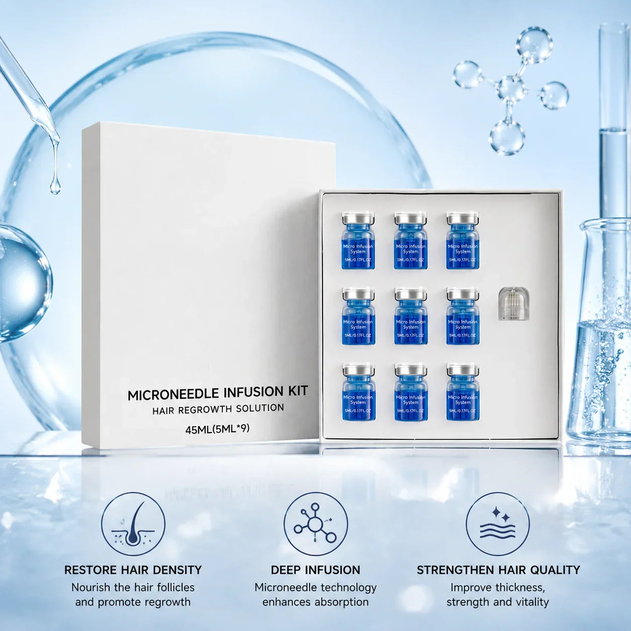 Microneedle Hair Growth Kit – Scalp Serum & Needle Head 9×5ml