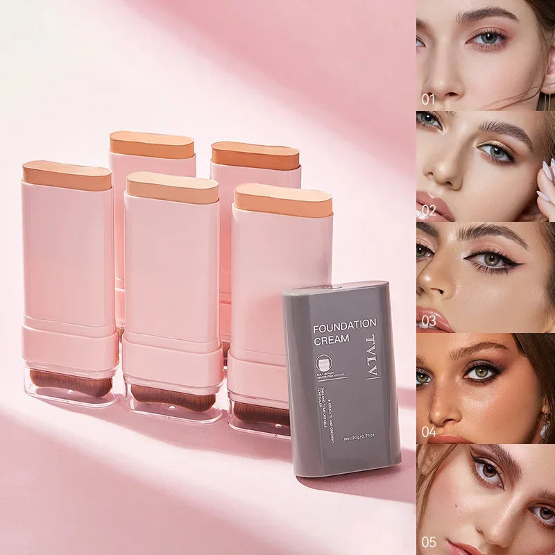 Concealing Foundation Stick 5 Shades With Built-In Brush, Brighten Lightweight and Waterproof Formula Face Contour Stick Makeup Peaceful Pleasures Health and Wellness