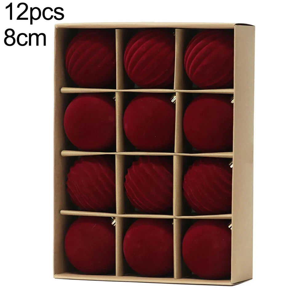 Flocked Christmas Ball Ornaments Set – 6cm & 8cm | Holiday Décor