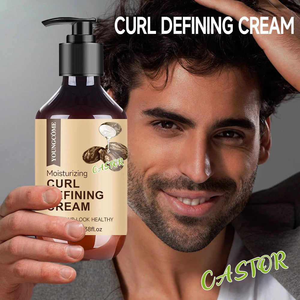 100ML Men's Castor Oil Curling Cream with Rosemary and Peppermint to Control Curling Peaceful Pleasures Health and Wellness