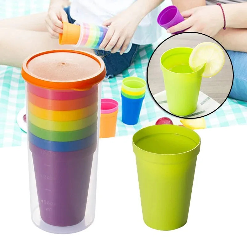 7pcs Rainbow Plastic Cups Set Reusable Water Mug Picnic Travel Trendy Funny Portable Rainbow Suit Cup Party Kids Drink Cup Peaceful Pleasures Health and Wellness
