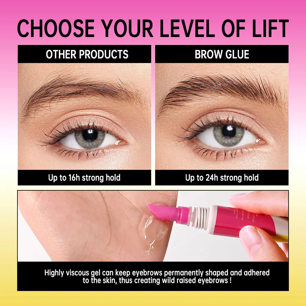 Super Lift Brow Glue Lamination Gel Crazy Lift Brow Long-lasting Strong Hold & Built-In Styling Comb Clear Eyebrow Gel Cosmetics Peaceful Pleasures Health and Wellness