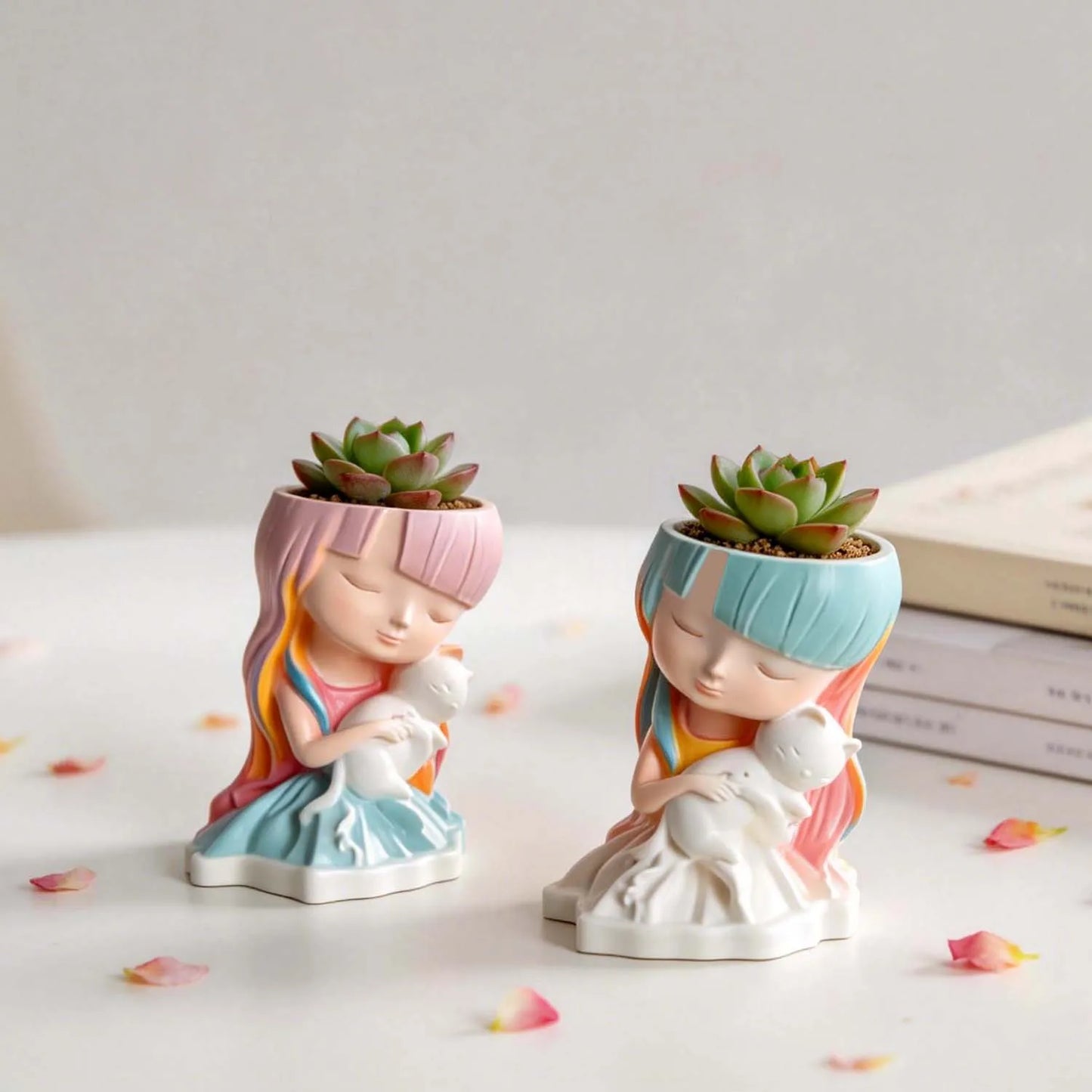 Cat & Girl Flower Pot 3D Silicone Mold – Resin Candle Craft