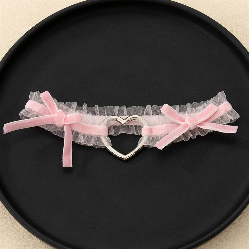 Lolita Lace Garters Leg Belt Punk Cross Heart Bow Ring Goth Elastic