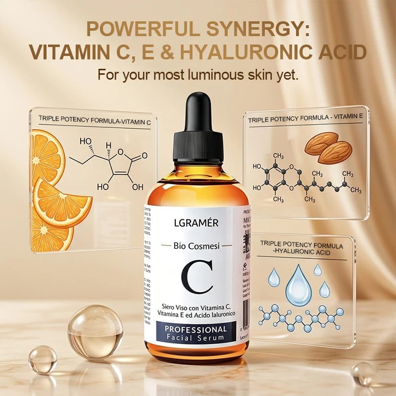 30ml/60ml Vitamin C Face Serum Lifting Firming Facial Fade Fine Lines Anti-aging Essence Moisturizing Brighten Nourish Skin Care Peaceful Pleasures Health and Wellness