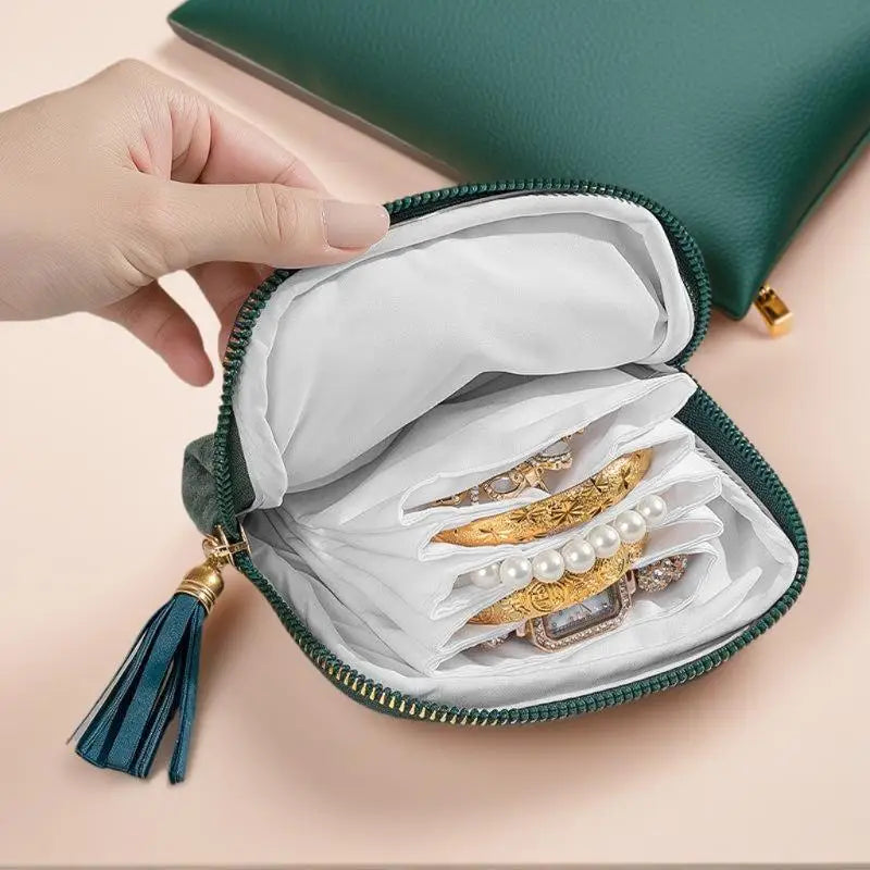 Luxury Velvet Jewelry Organizer Bag – 5-Compartment Pouch