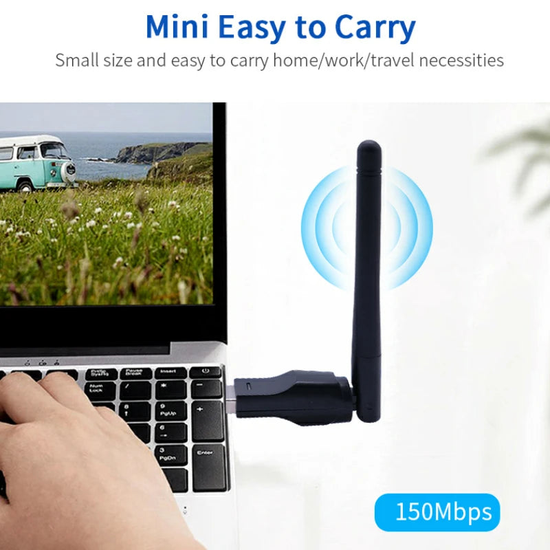 150Mbps Mini USB WiFi Adapter 2.4GHz with Antenna USB Wireless Network Card 802.11n/g/b Ethernet USB dongle LAN PC WiFi Receiver Peaceful Pleasures Health and Wellness