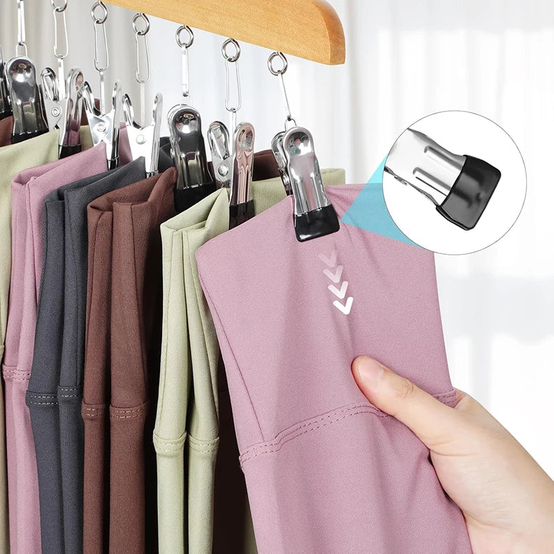 Bamboo Legging Hanger Organizer with 10 Clips – Space-Saving Closet Hanger for Pants & Scarves