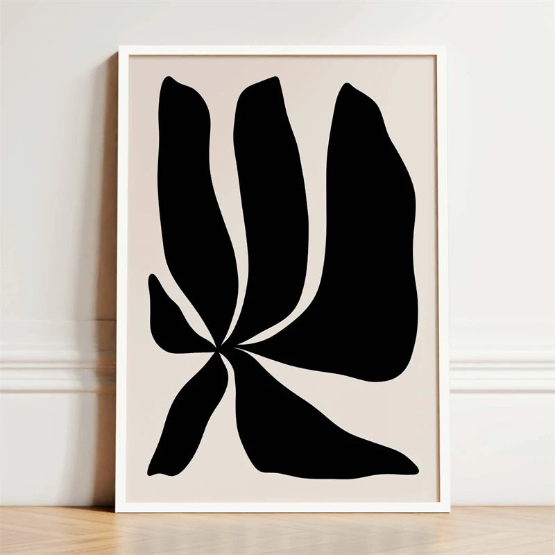 Black and Beige Dark Boho Flower Poster Abstract Mid Century Modern Botanical Canvas Painting Wall Art Picture for Home Decor Peaceful Pleasures Health and Wellness