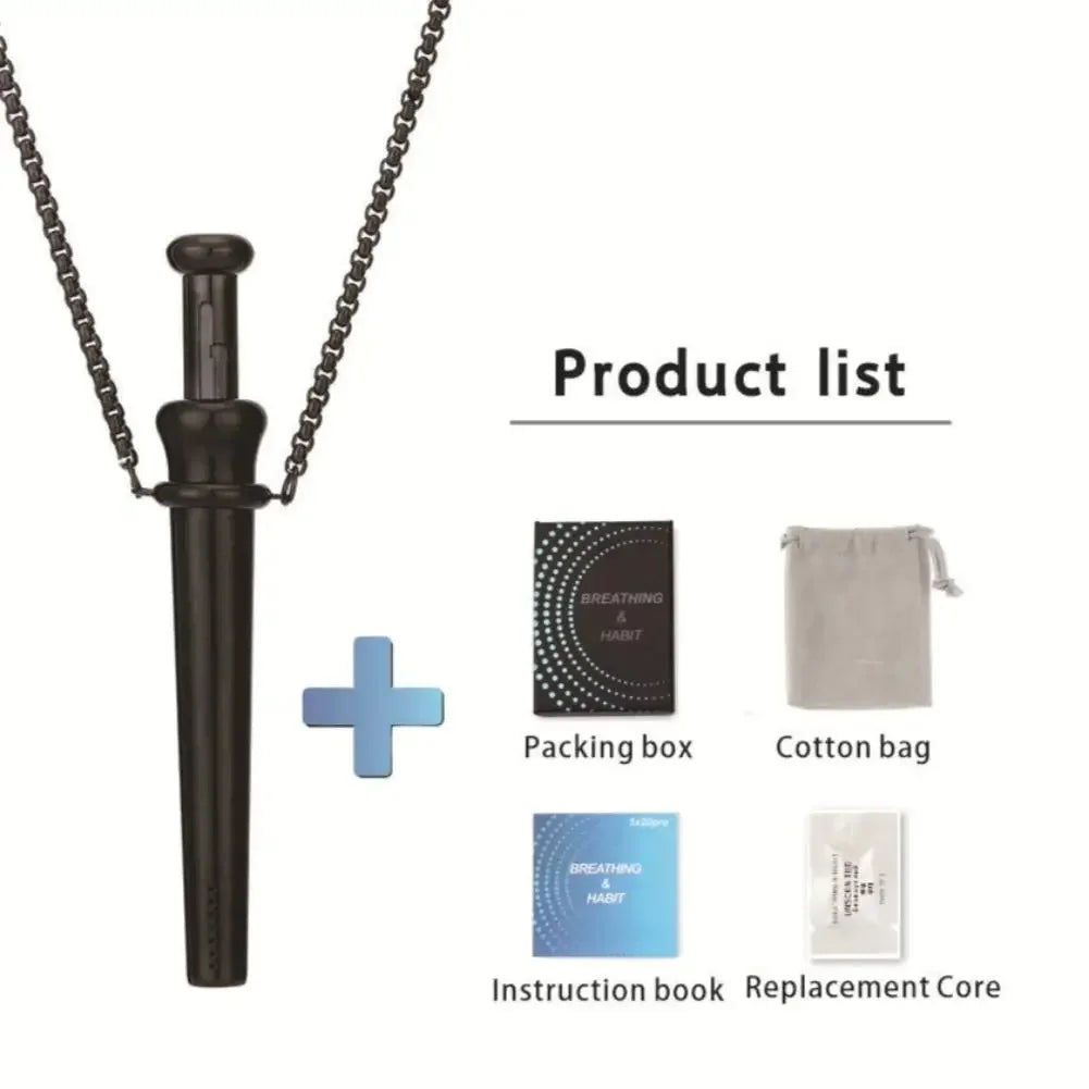 Anxiety Breathing Necklace Meditation Pendant for Stress Relief Natural Calm Quit Vaping Tool for Mindfulness Exercises Peaceful Pleasures Health and Wellness Black Pro