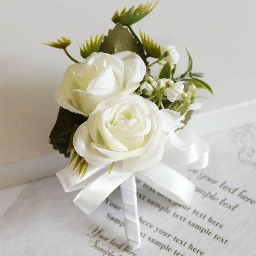 Artificial Corsage & Wrist Flower | Satin Bow Wedding Accessory