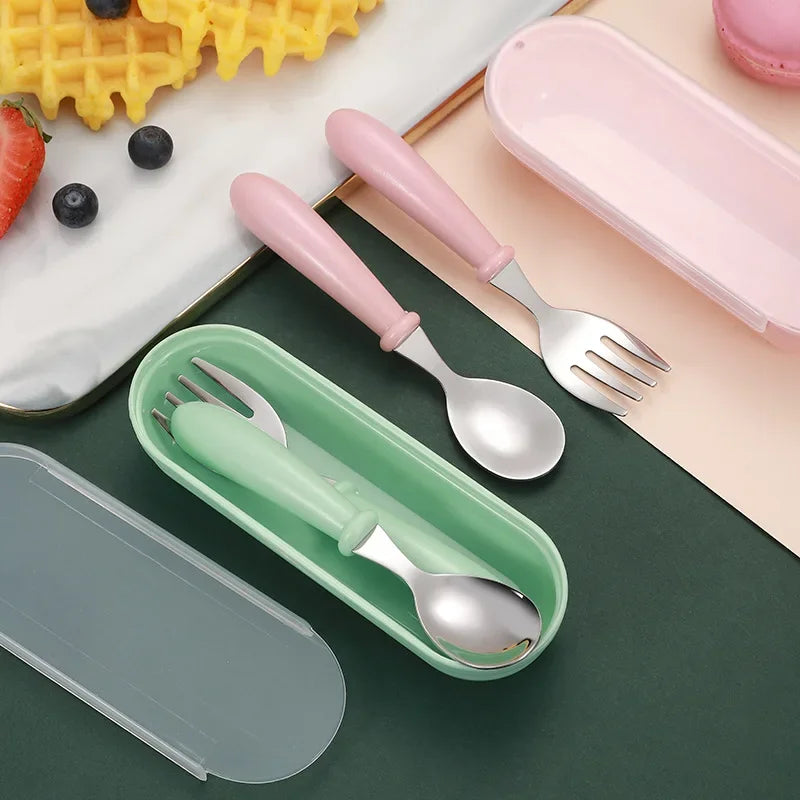 Children Spoon Forks Box Kids Stainless Steel Cutlery Portable Baby