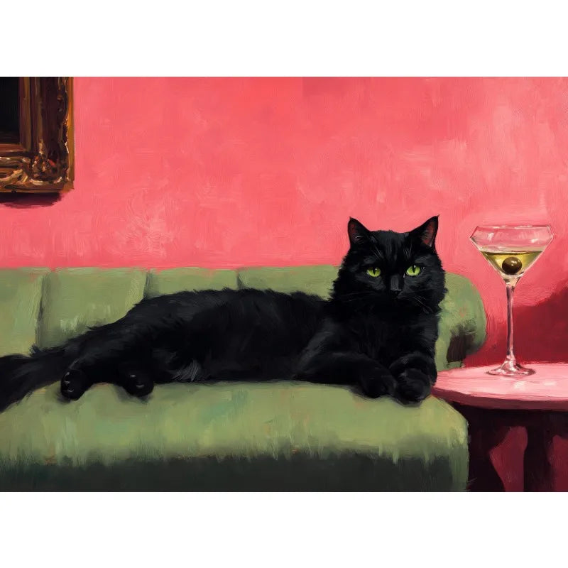 Vintage Trendy Cute Black Cat with Disco Ball&Tropical Drink Cocktail Poster Canvas Painting Wall Art Pictures Home Decor Gift Peaceful Pleasures Health and Wellness 1 20x30cm Unframed