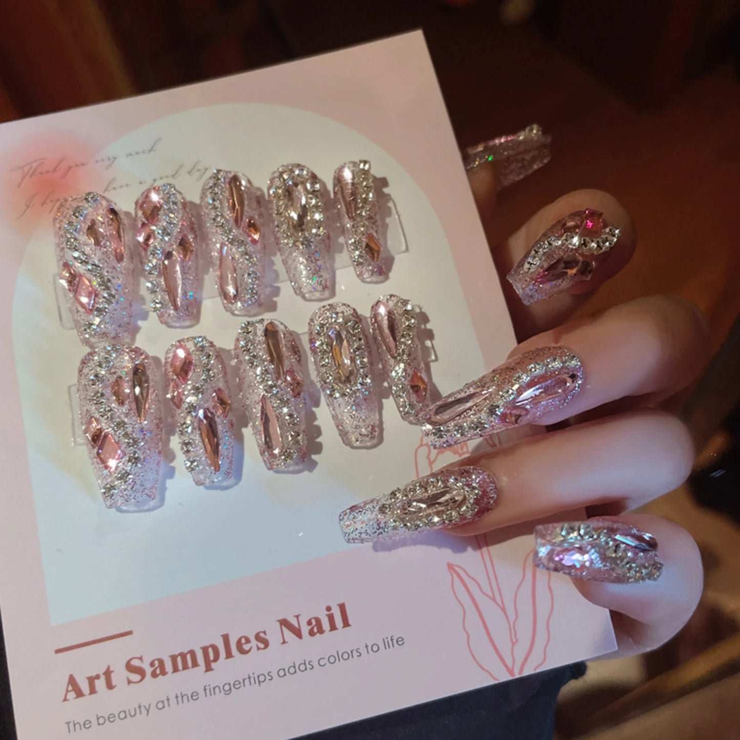24pcs Sweet Cute Bow False Nails with Pink Crystal Design Korean Fake Nail Tips for Girl Lady Wearable Full Cover Press on Nails Peaceful Pleasures Health and Wellness 6