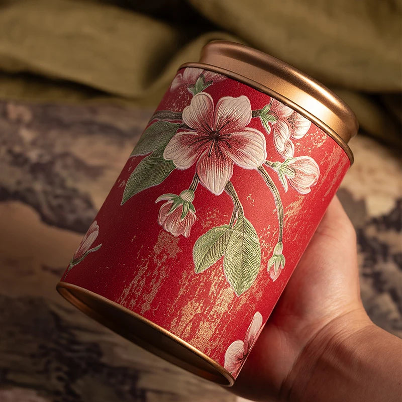 Chinese Floral Round Tea Tin Canister | Airtight Storage Box