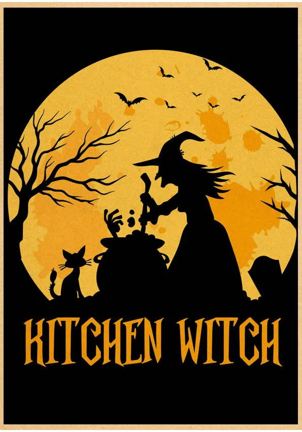 Kitchen Witch Retro Canvas Wall Art Poster | Vintage Brew Print
