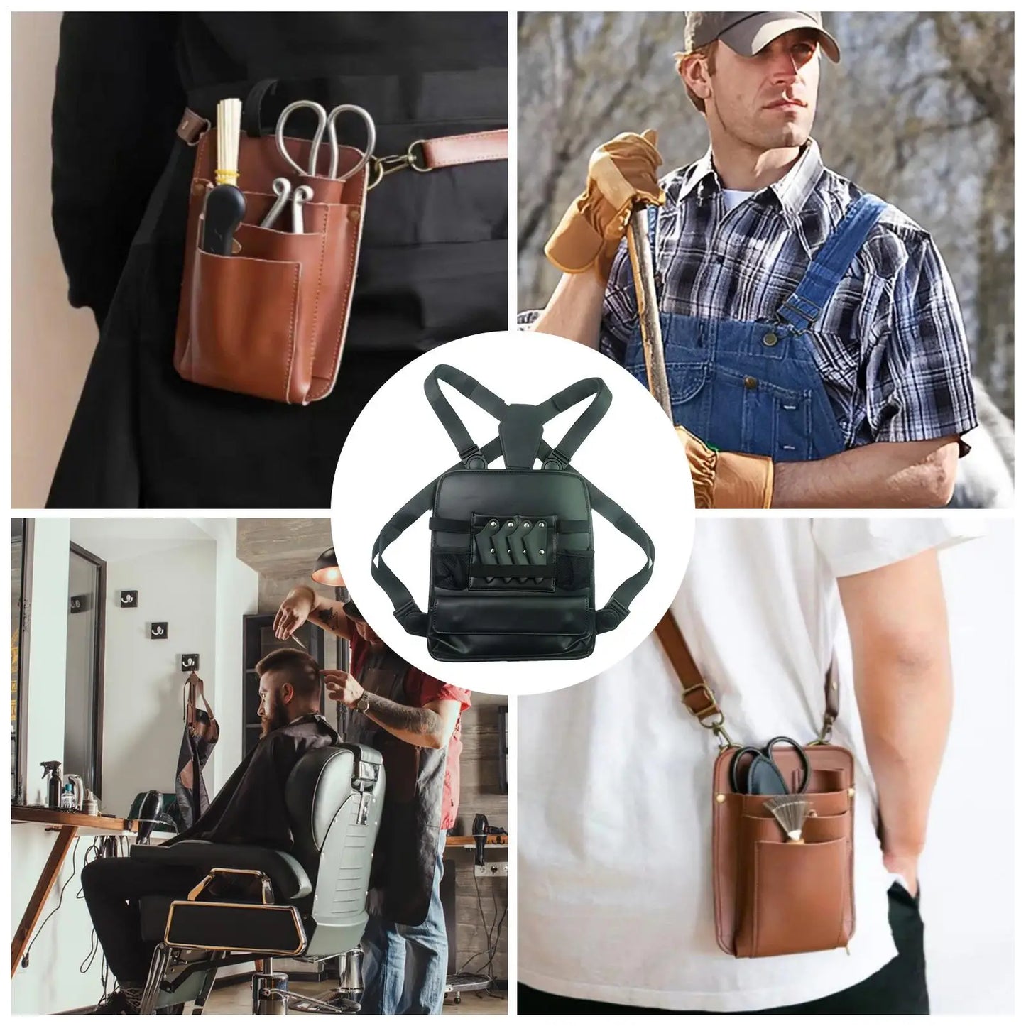 PU Leather Barber Chest Bag | Clipper & Scissor Organizer